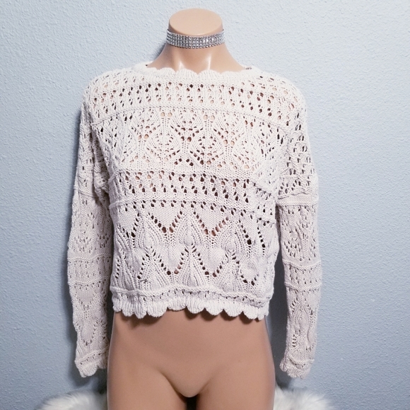 Garnet Hill Sweaters - Garnet Hill hippie boho crochet Y2K cottage core cropped sweater top blouse XS